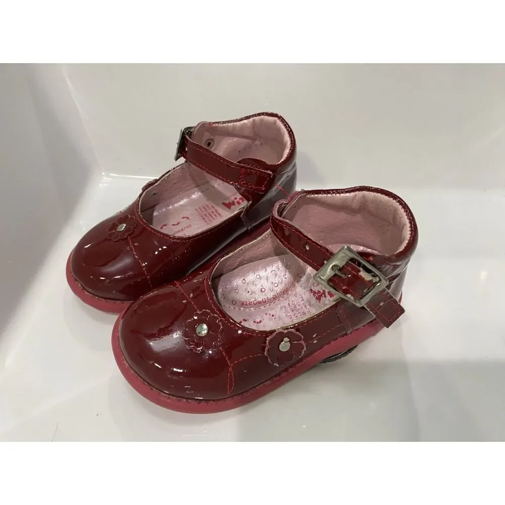 Wizzy Burgundy Patent Leather T-Strap Mary Jane Shoes Coquette Toddler Size 6